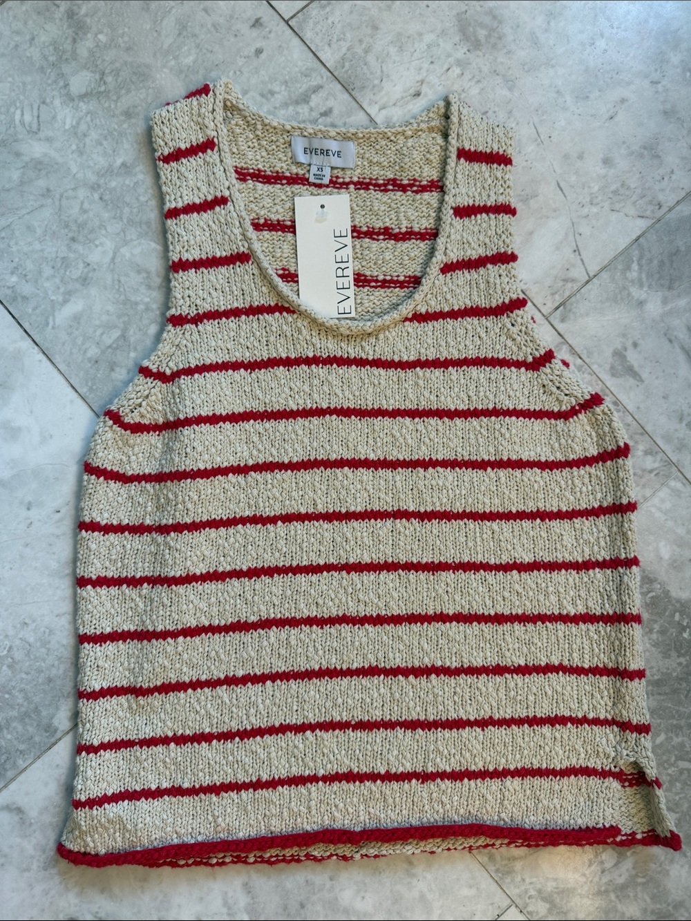 NWT Evereve Cream Sweater Tank with Red Stripes SZ: XS